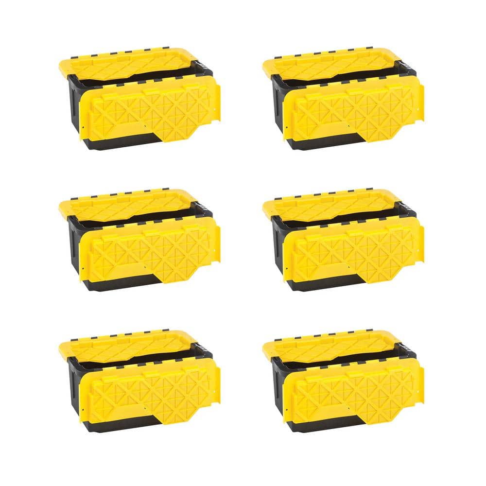Durabilt 15 Gal. Tough Flip Lid Storage Tote in Black/Yellow (6-Pack) - Hercitys