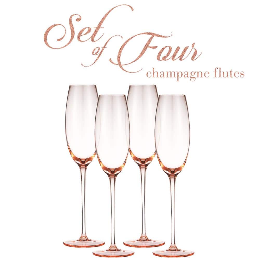 Luxurious and Elegant Rose Pink Colored 7.3 oz. Champagne Flutes (Set of 4) - Hercitys