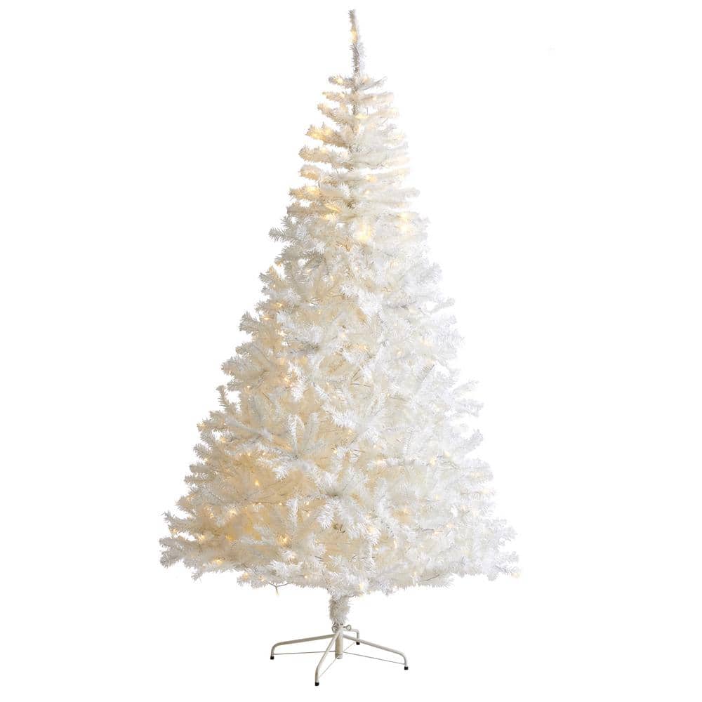 7.5 ft. Pre-Lit White Artificial Christmas Tree with 400 Clear LED Lights - Hercitys