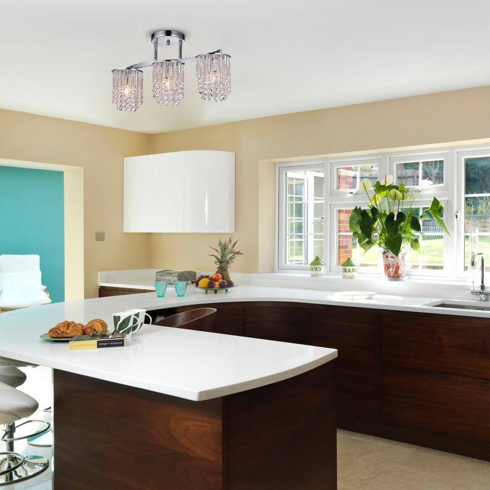 Olinda 24 in. 3-Light Chrome Cluster Semi-Flush Mount with No Bulbs Included for Dining Room, Kitchen - Hercitys