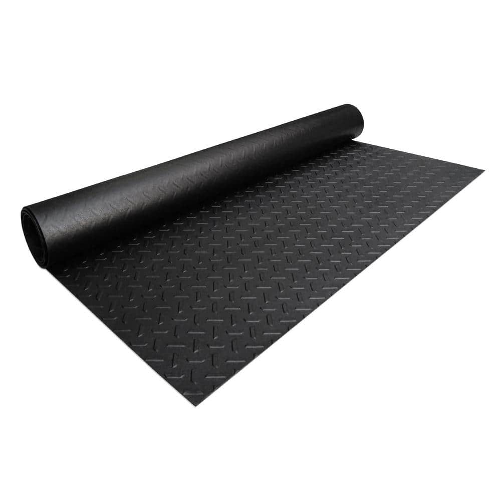 HUSKY Garage Flooring Roll Black with Diamond Plate texture PVC 36 in. x 64 in. x 0.11 in. 1-PK (16 sq. ft.) - Hercitys