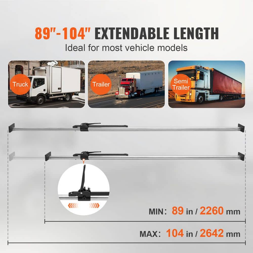 Cargo Bar, Ratcheting Cargo Bar Adjustable from 89 in. to 104 in. Steel Cargo Stabilizer Bar with 309 lbs. Capacity - Hercitys