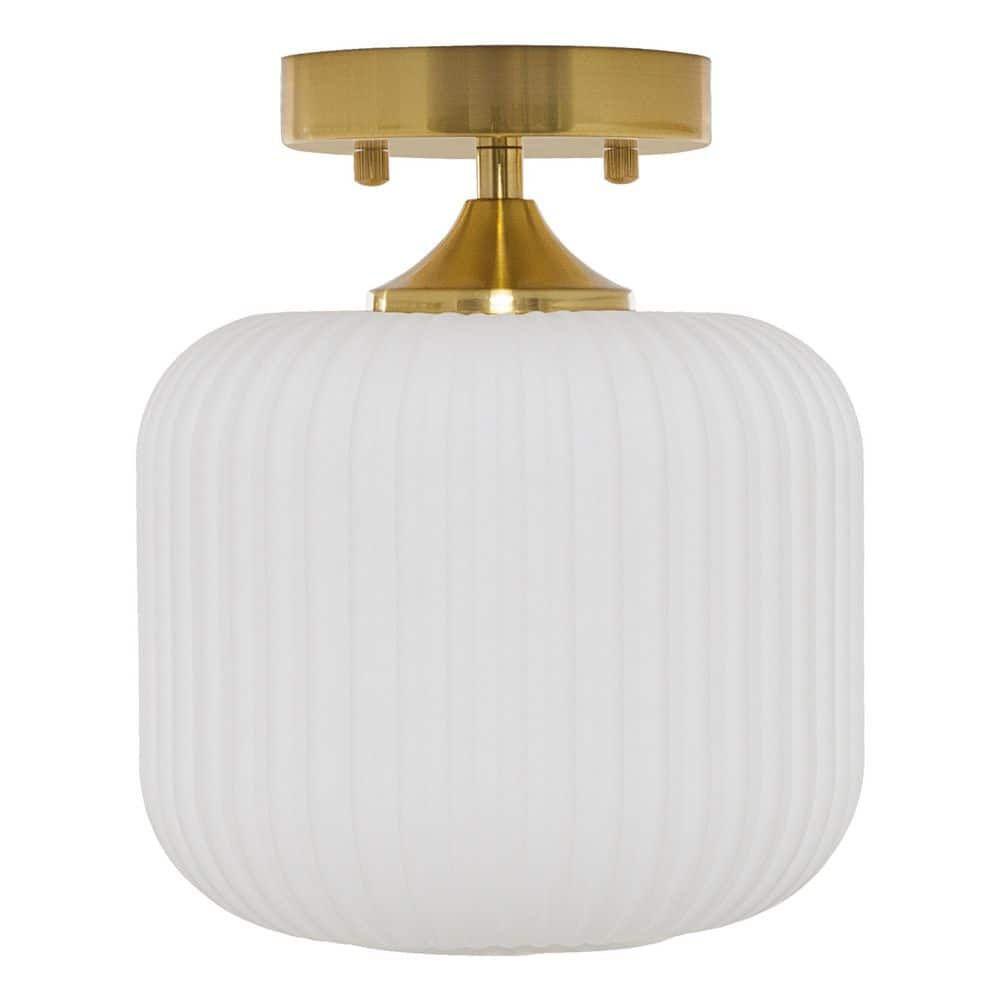 Vanna 8 in. Gold-Tone Metal Semi-Flush Mount with Frosted White Globe Shade - Hercitys