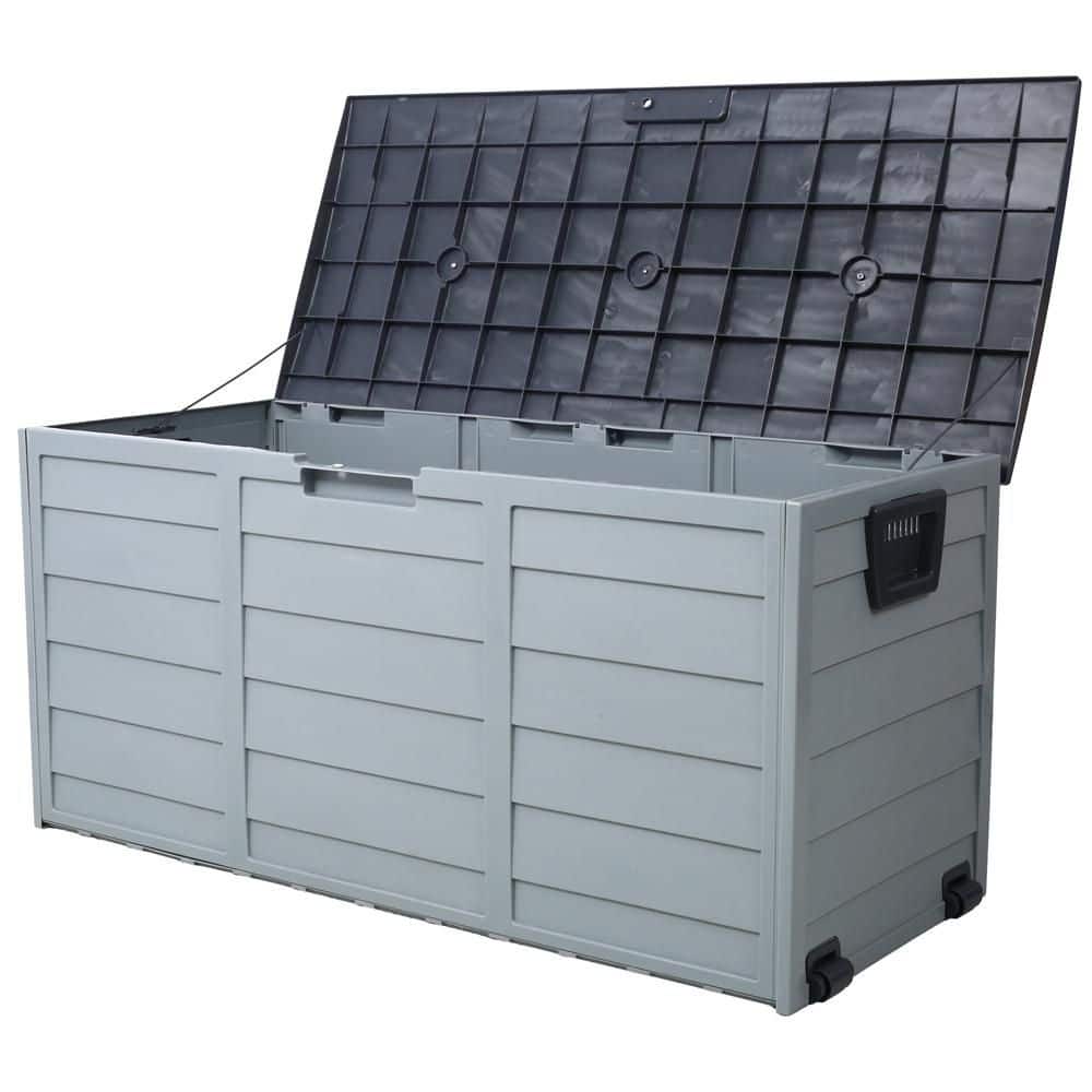 Outdoor Storage Box, 75 Gal. Lockable Resin Deck Box with Waterproof Roof - Hercitys