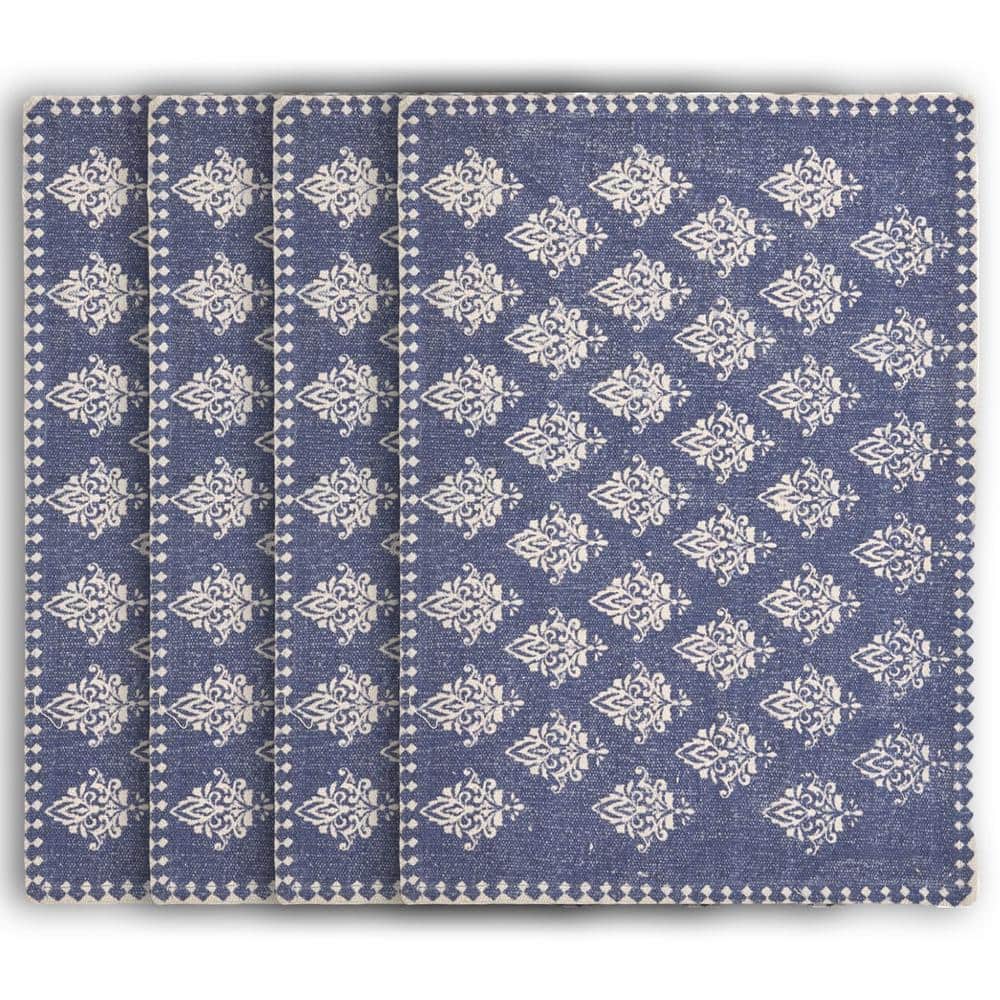 Fairytale Royal Blue/Cream 19 in. x 13 in. Motif Bordered Placemat (Set of 4) - Hercitys