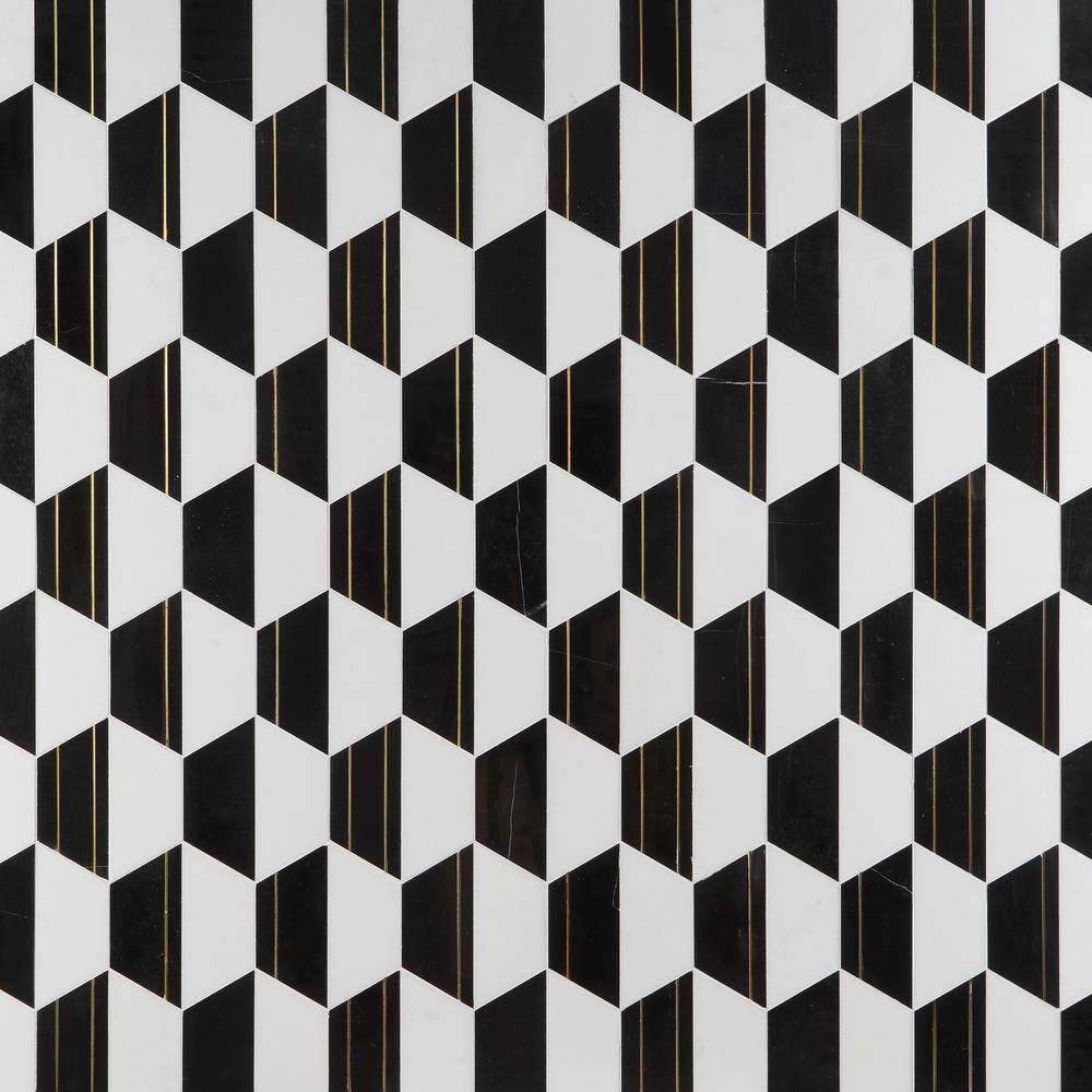 Alloy Nero 10.43 in. x 12.04 in. Polished Marble and Brass Wall Mosaic Tile (0.87 sq. ft./Each) - Hercitys