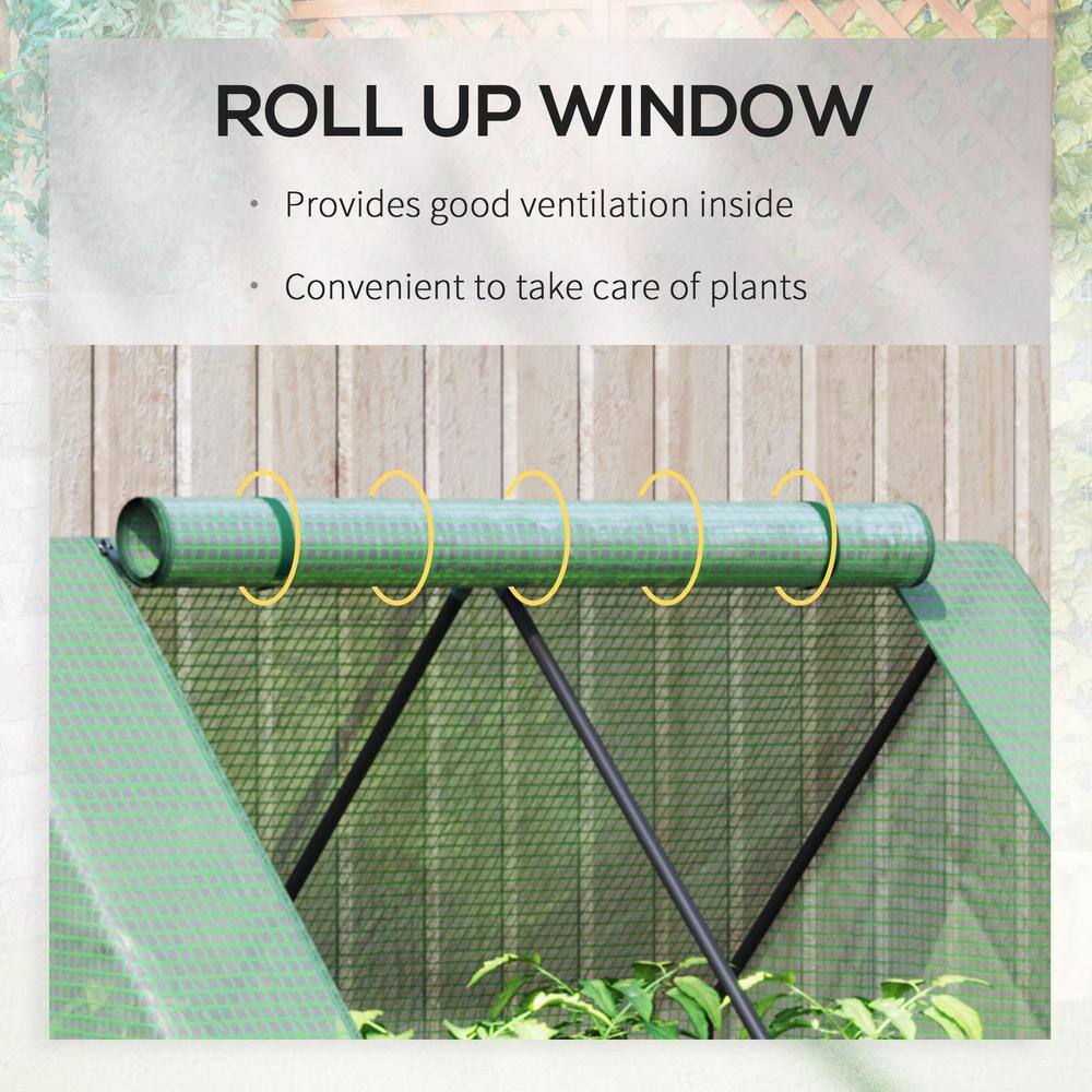 Galvanized Raised Garden Bed with Mini Greenhouse Cover 2 Roll-Up Windows Outdoor Metal Planter Box for Growing Flowers - Hercitys