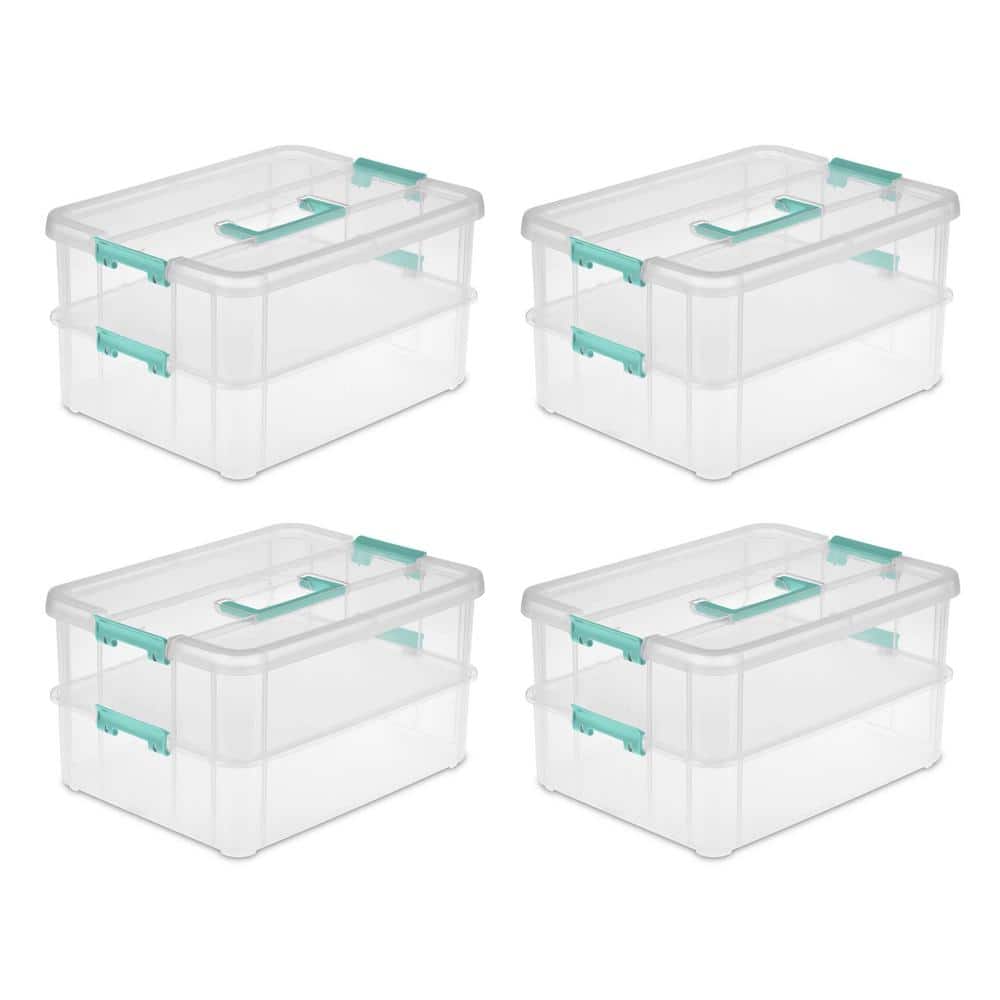 Convenient Home 0.2 Gal. 2-Tier Layer Stack Carry Storage Box in Clear (16-Pack) - Hercitys