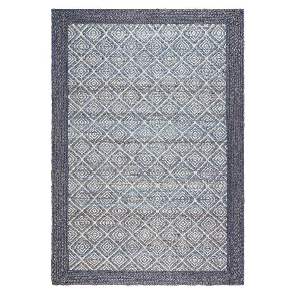 Nalani Textured Diamond 100% Jute Blue 5 ft. x 7 ft. Area Rug - Hercitys