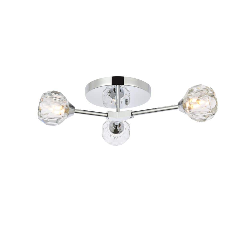 Timless Home 17 in. 3-Light Modern Chrome and Clear Flush Mount with No Bulbs Included - Hercitys