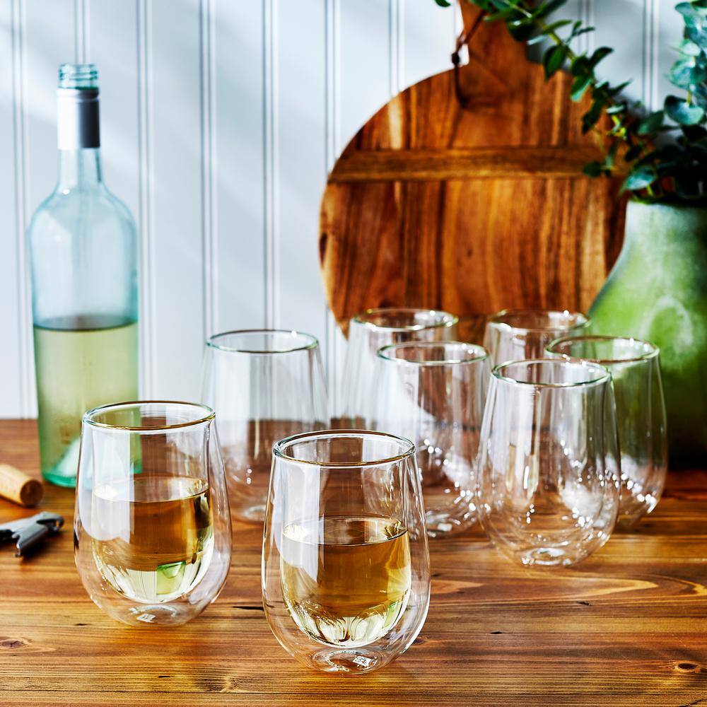 Sorrento 8-pc Double-Wall White Wine Stemless Glass Set - Hercitys