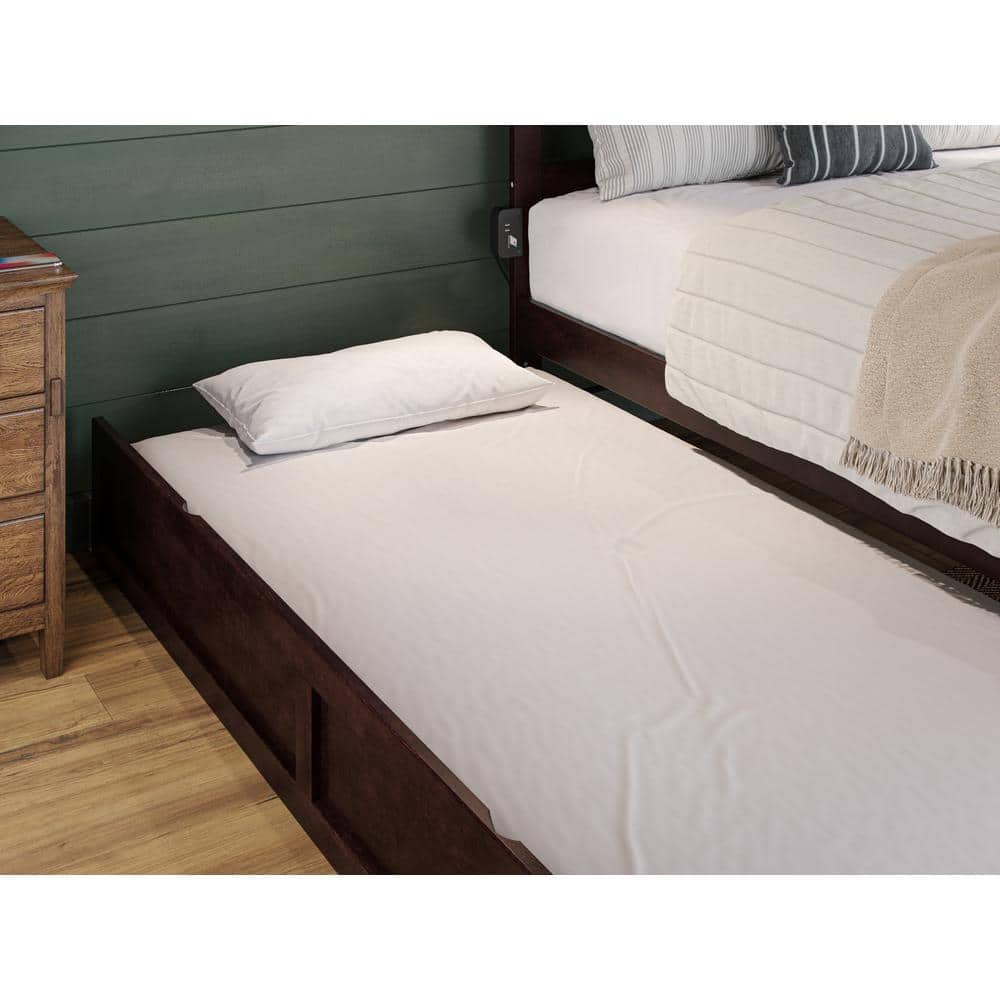 Espresso Dark Brown Twin Size (38 In. Wide, 72 3/4 in. Depth, 10 1/4 in. Height) Roll Out Under Trundle Bed - Hercitys