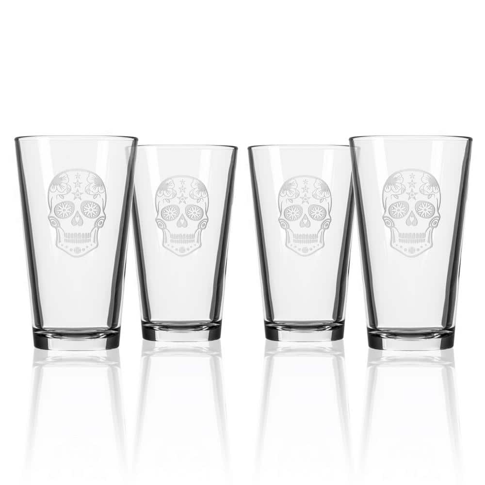 Sugar Skull 16 oz. Beer Pint Glasses – Set of 4 - Hercitys