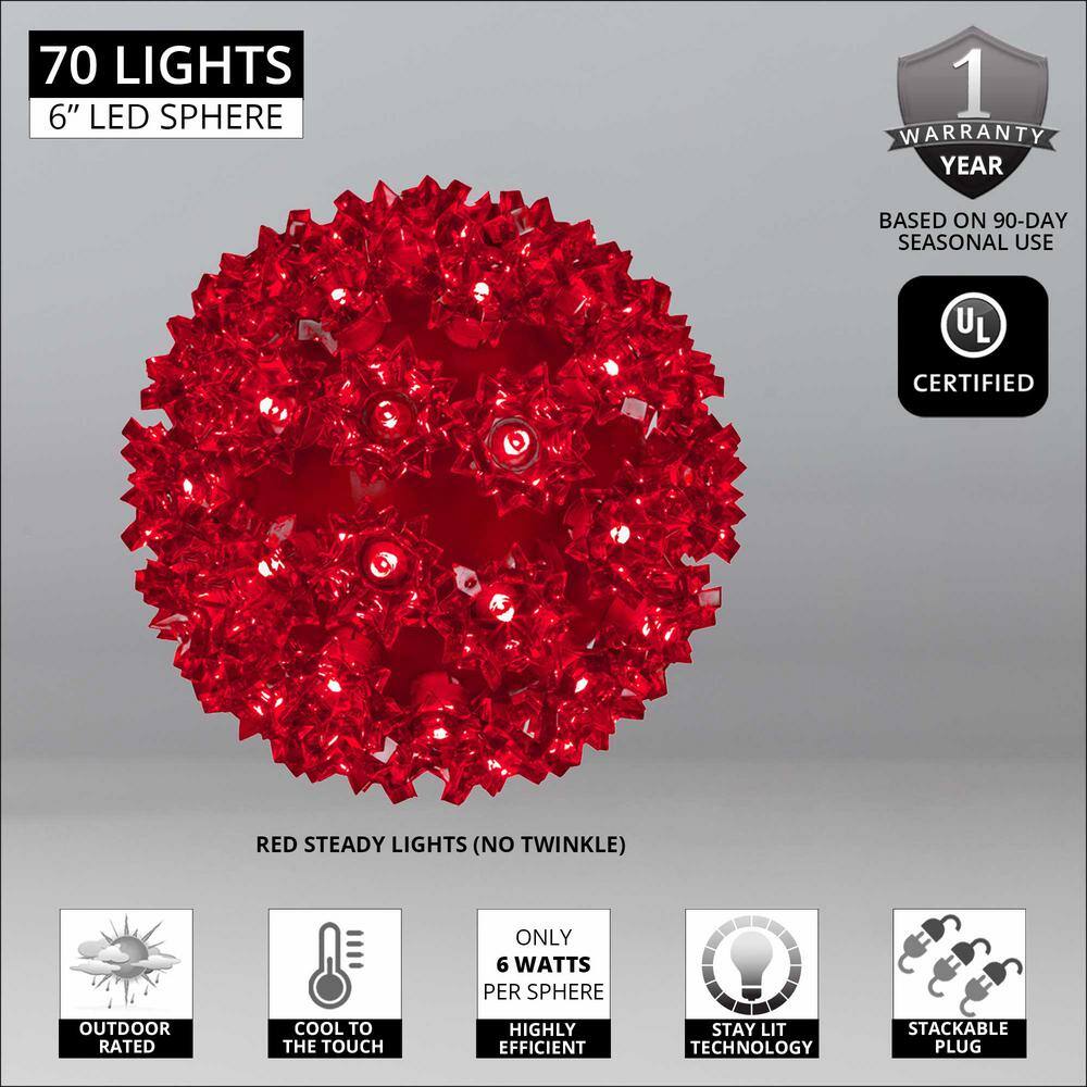 6 in. 70-Light LED Red Decorative Starlight Sphere - Hercitys
