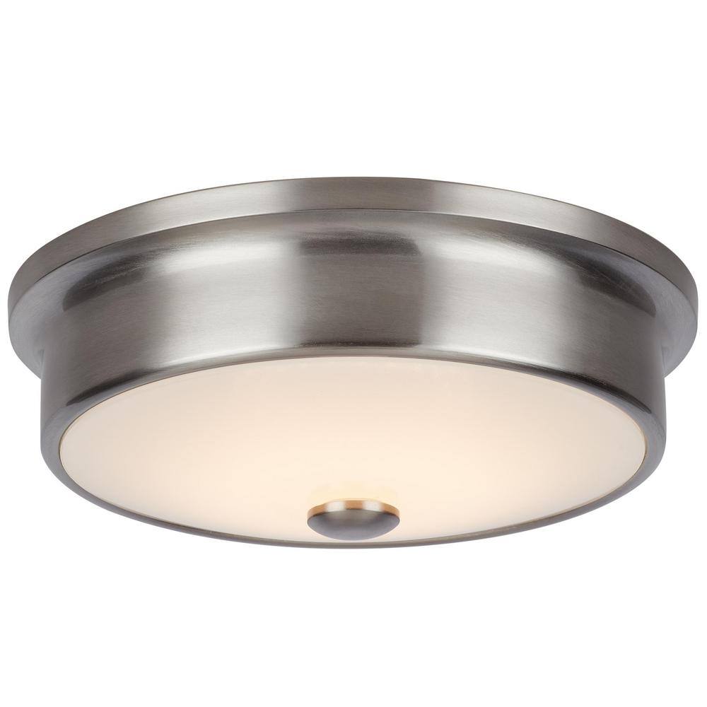 Versailles 12 in. Brushed Nickel LED Flush Mount Ceiling Light with White Glass Shade - Hercitys