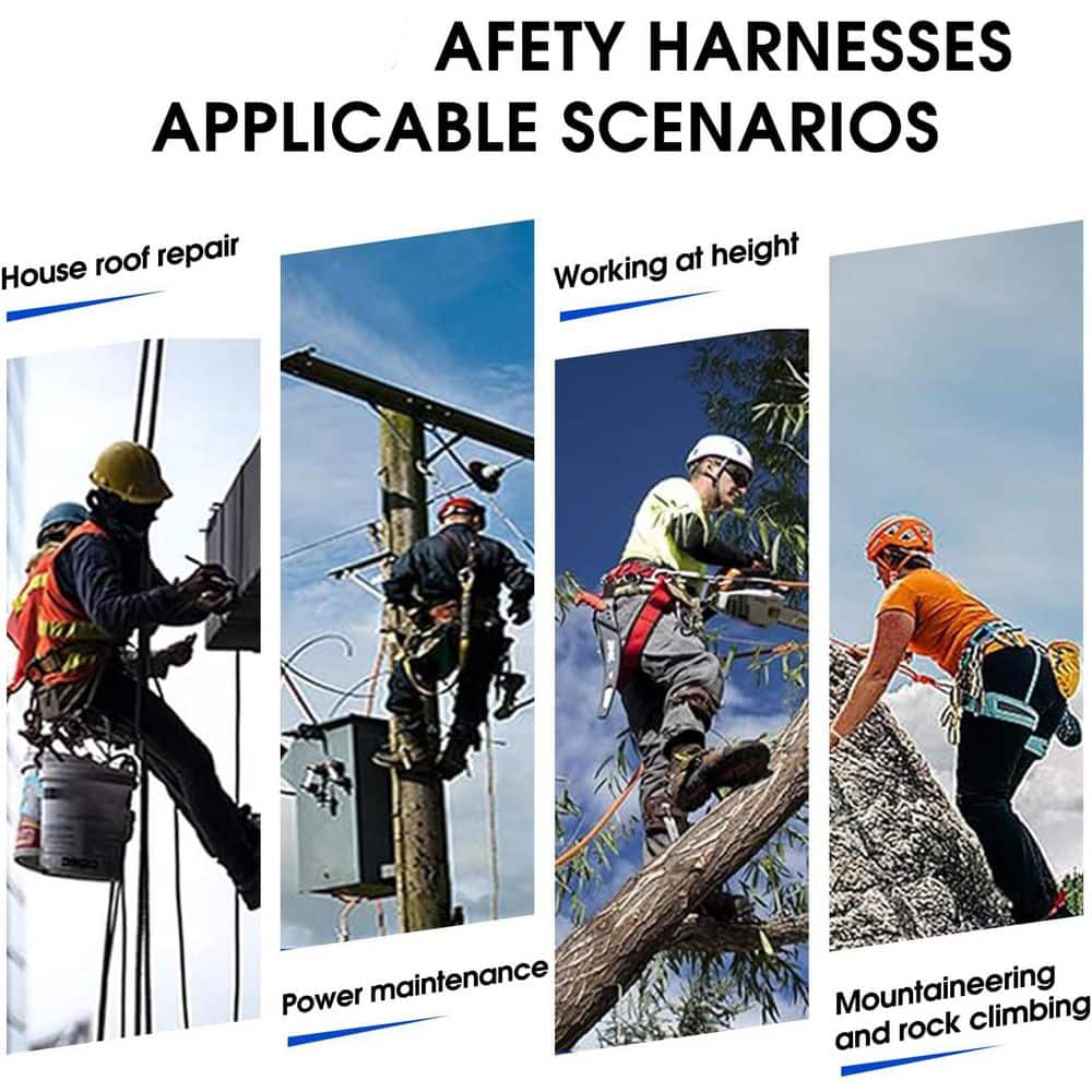 Premium Safety Harness with Shock Absorbing Lanyard Vented Padded Shoulder Legs Back Upgrade 4 Quick Buckles Blue - Hercitys