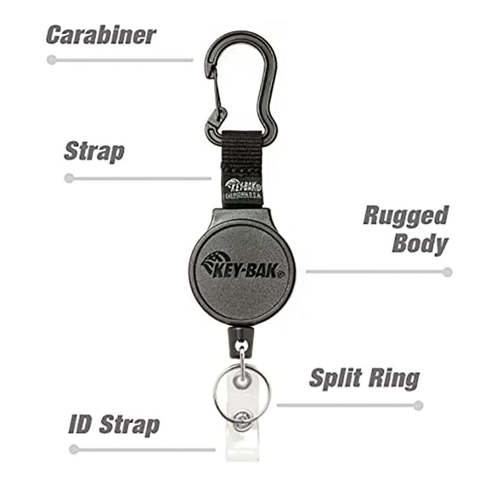 MID6-Duo Heavy-Duty Badge Reel and Keychain That Holds 10 Keys, Carabiner, Black, Medium - Hercitys