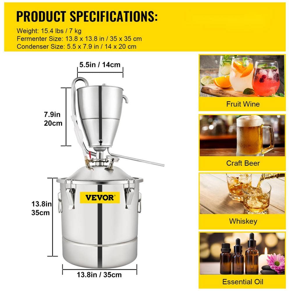 Water Alcohol Distiller 8 Gal. 304 Stainless Steel Still Oxygen-Free Steaming Home Distillery Kit for Purer Whiskey - Hercitys