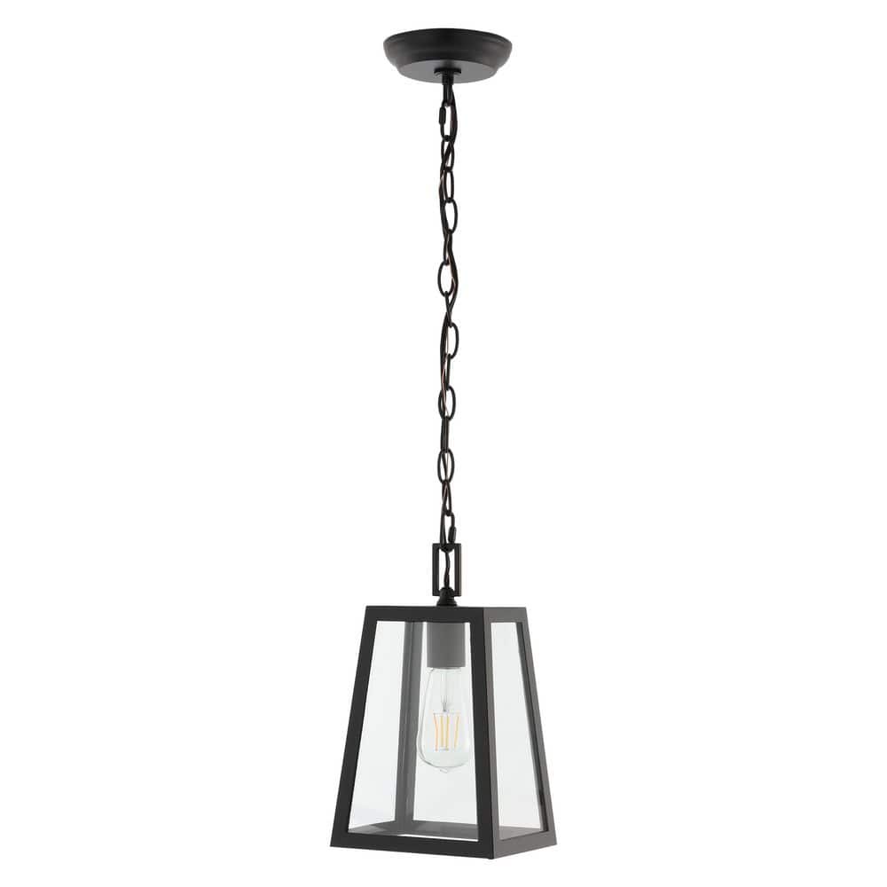 Glendale 6.75 in. 1-Light Black/Clear Outdoor LED Pendant Farmhouse Industrial Iron/Glass - Hercitys