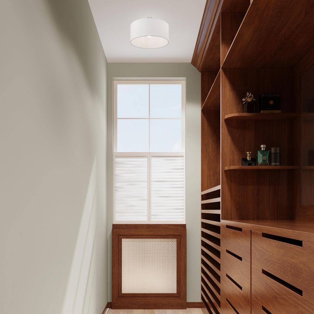 Mercury 13 in. 1-Light Brushed Nickel Semi Flush Mount with Off-White Fabric Shade - Hercitys