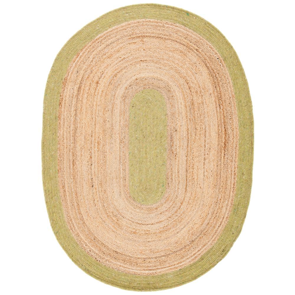 Braided Green/Natural 5 ft. x 7 ft. Oval Solid Border Area Rug - Hercitys