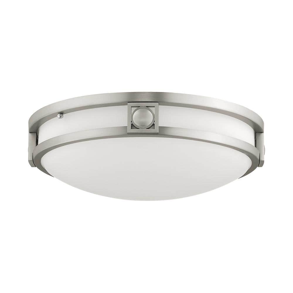 Thornwood 13 in. 2 Light Brushed Nickel Flush Mount with Satin Opal White Glass - Hercitys