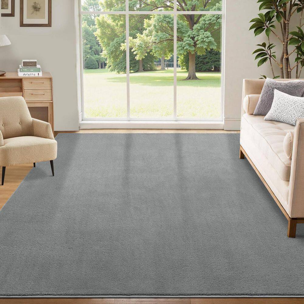 Gray 9 ft. x 12 ft. Solid Thick Shag Rug Soft Washable Indoor Carpet for Living Room Hallway Bedroom Area Rug - Hercitys
