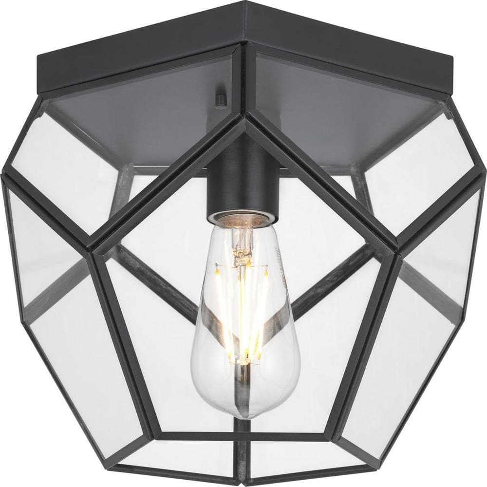 Wianno 10 in. 1-Light Matte Black Flush Mount Ceiling Light with Clear Glass Shade - Hercitys