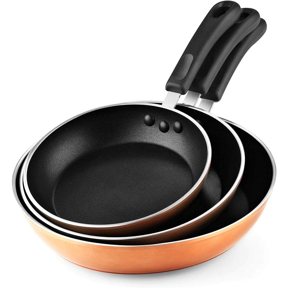 8 in./9.5 in. and 11 in. 3-Piece Copper Nonstick Saute Skillet Fry Pan Set - Hercitys