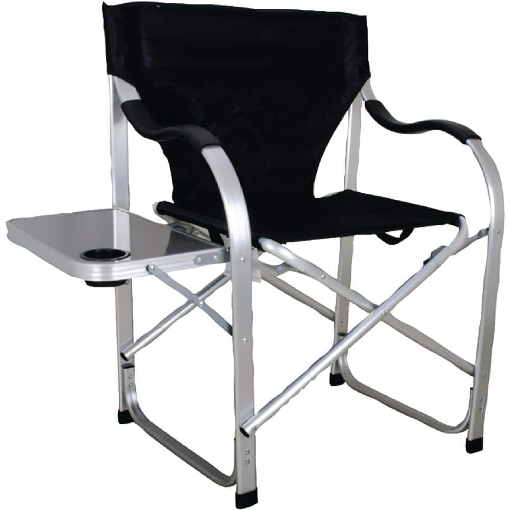Stylish Camping Heavy Duty Folding Camping Black Director Chair with Side Table - Hercitys