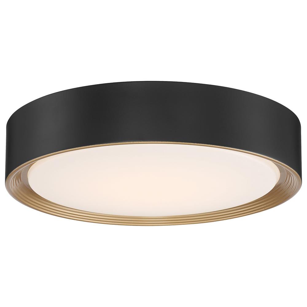 Malaga 15.75 in. 24-Watt Matte Black Integrated LED Flush Mount with White Acrylic Shade - Hercitys