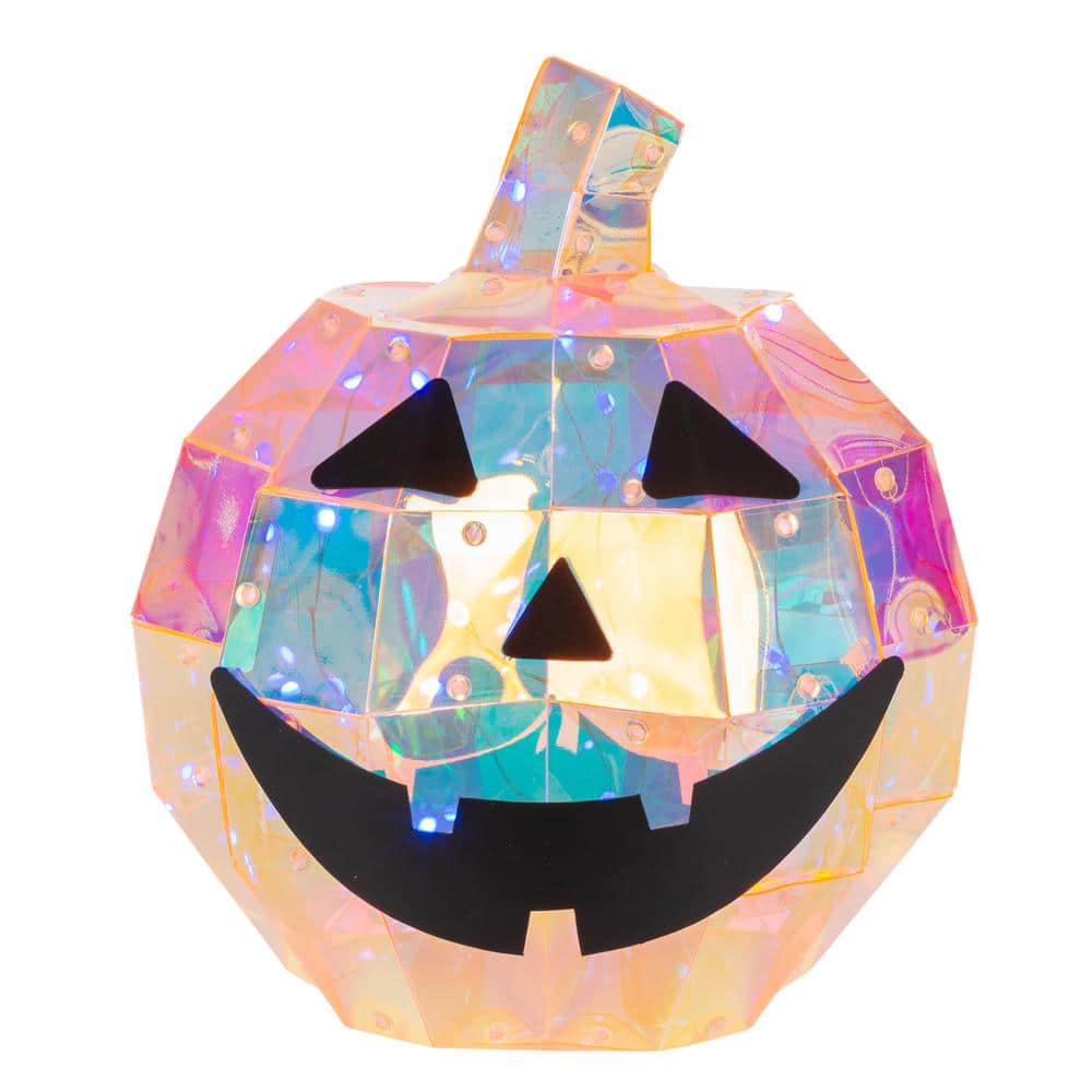 Vibrant 9.56 in. USB Electric RGB Lighted Tabletop Holographic Halloween Pumpkin with Remote Control - Hercitys