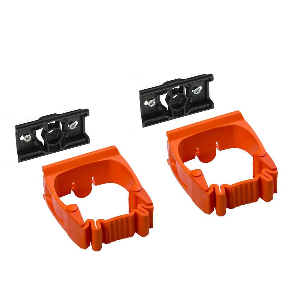 Universal Garage Wall Mount Tool Holder 3 in. Durable Plastic Mounts to Wall or Rail (Sold Separate) Orange (2-Pack) - Hercitys