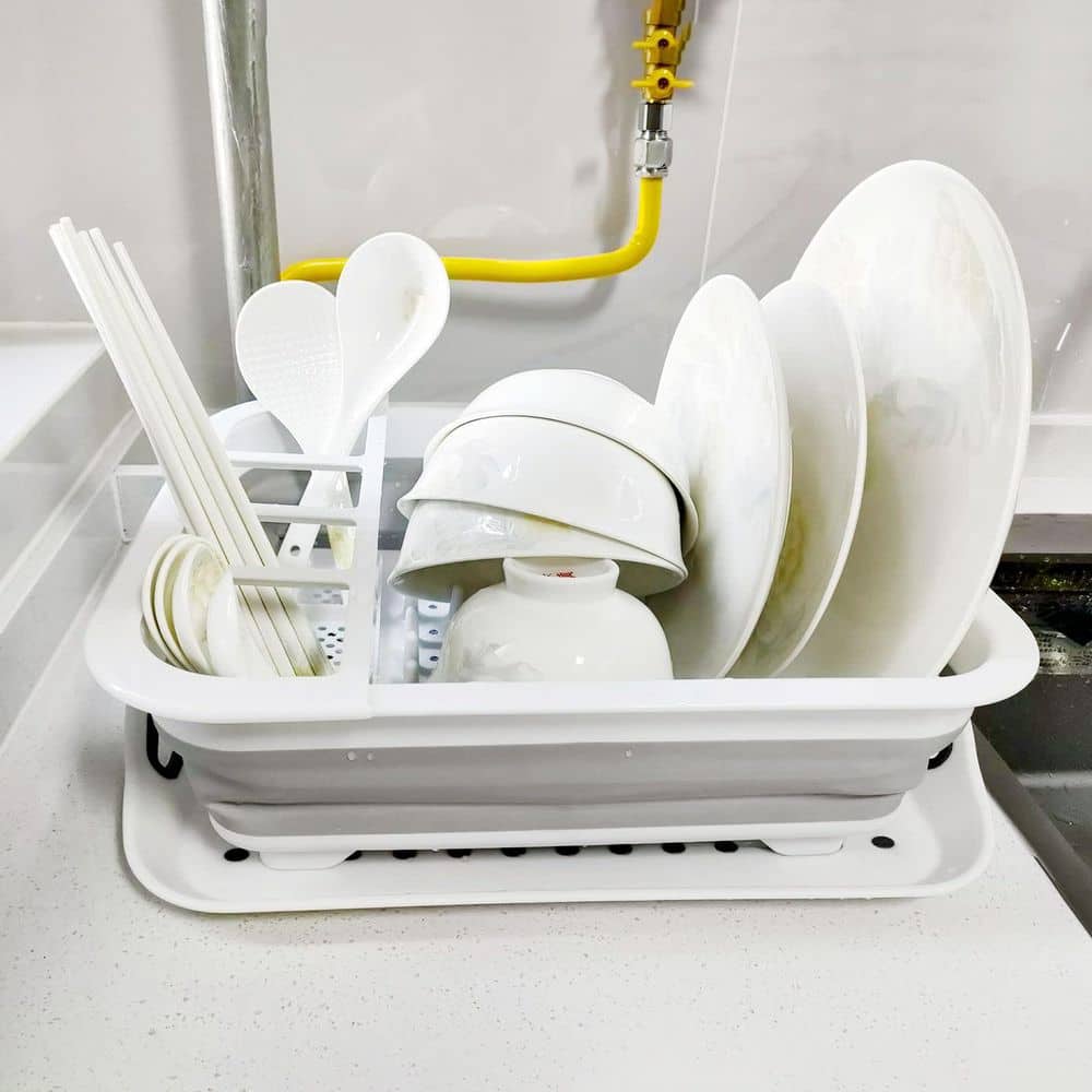 Collapsible Dish Rack with Drainboard for Drying Dishes, Collapsible Portable Dinnerware Organizer for Kitchen - Hercitys