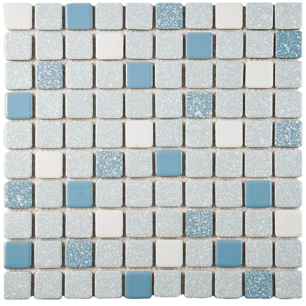 Crystalline Square Blue 11-3/4 in. x 11-3/4 in. Porcelain Mosaic Tile (9.8 sq. ft./Case) - Hercitys