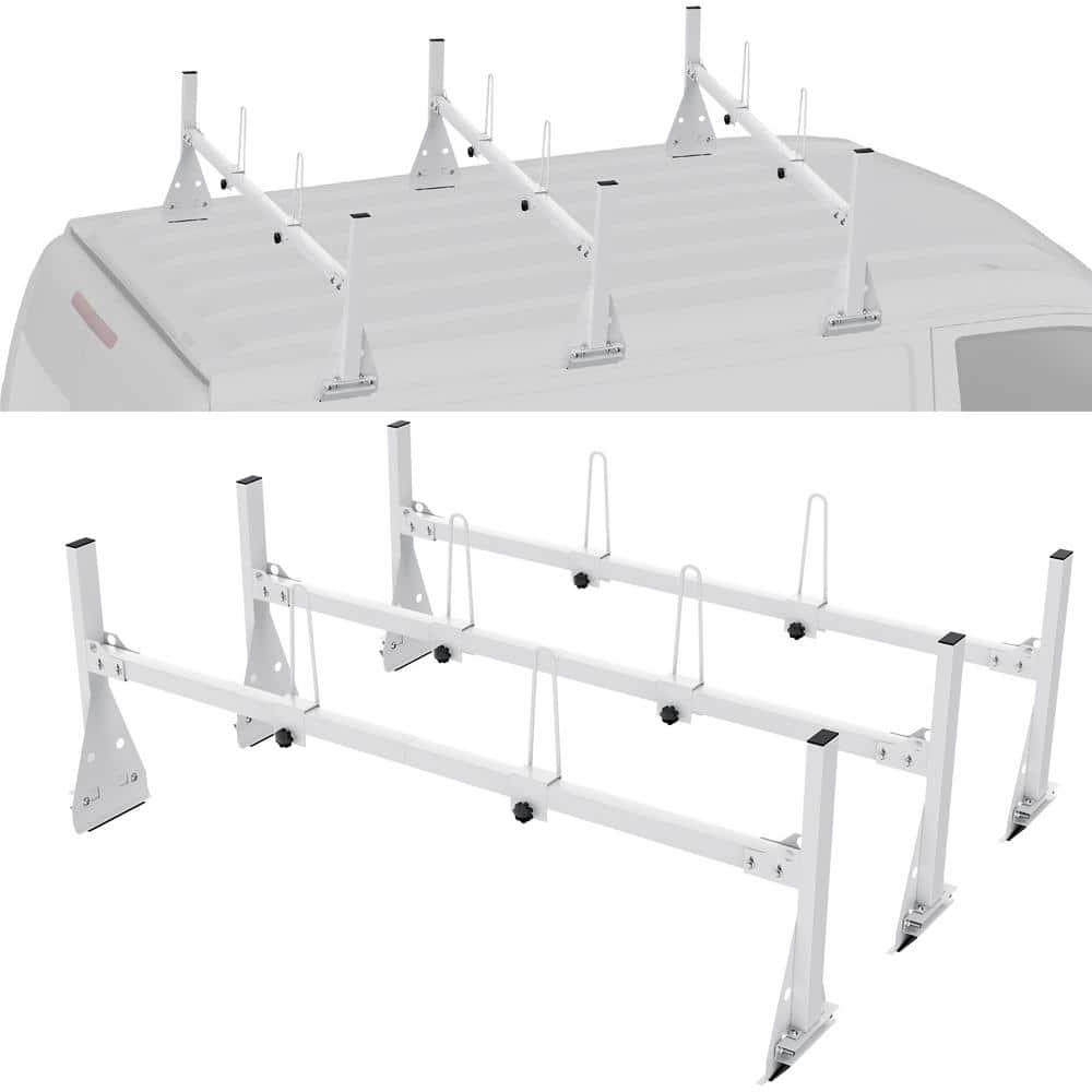 Trailer Ladder Rack, 59 in. Adjustable Roof Rack, 2 Crossbars Van Roof Ladder Rack, 600 lbs. Capacity Steel Van Rack - Hercitys