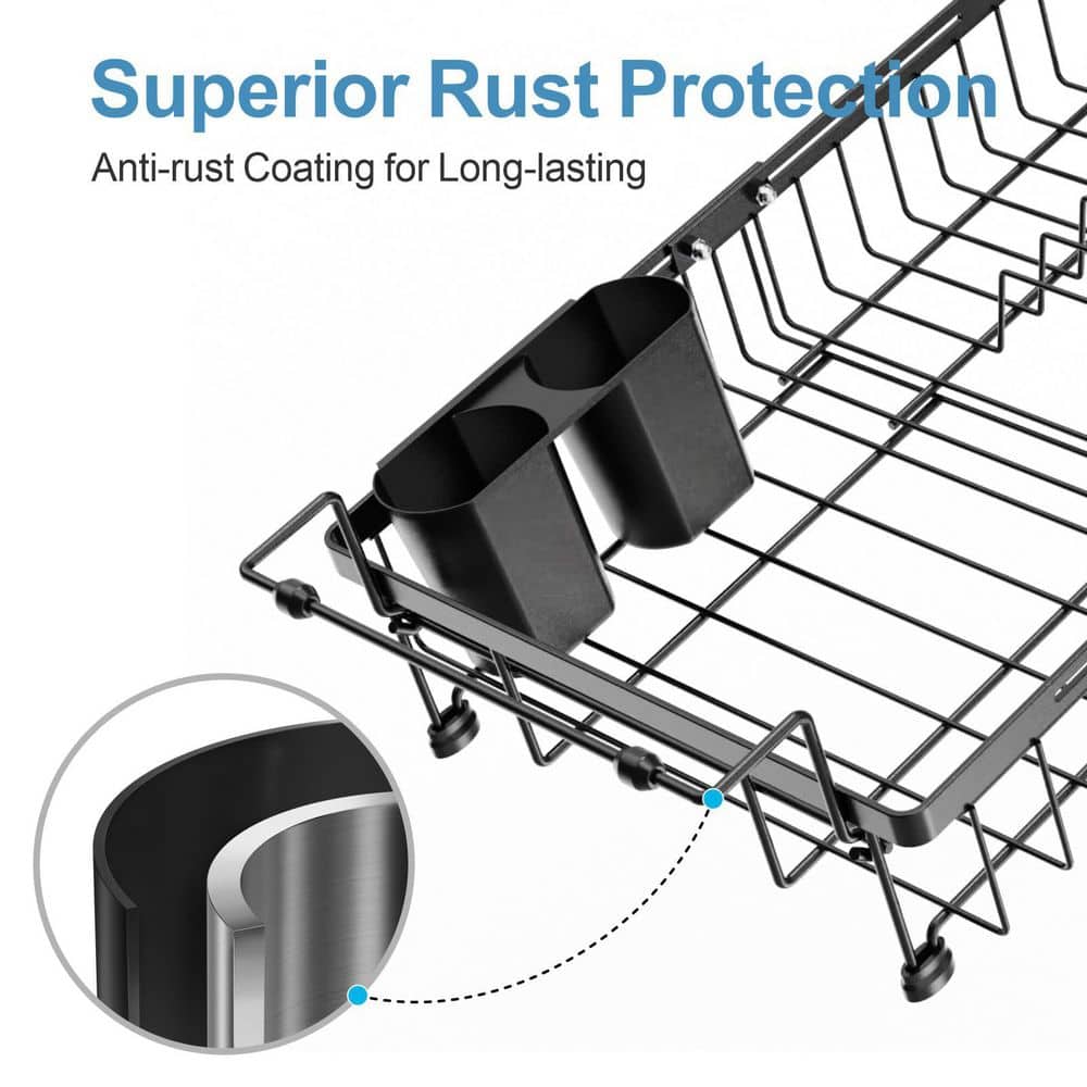 Black Extendable Dish Drainer Dish Rack for Kitchen Counter and Sink, Adjustable Capacity Over The Sink - Hercitys