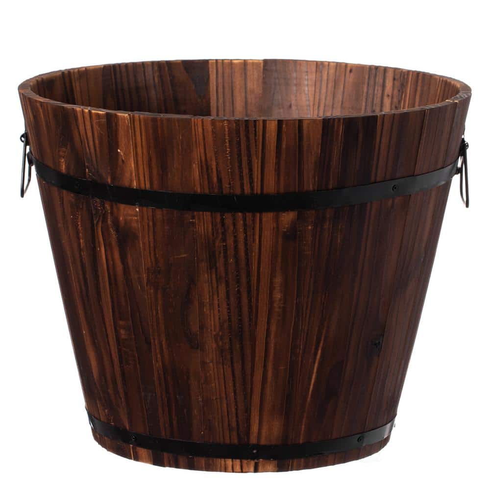 Rustic Wooden Whiskey Barrel Planter with Durable Medal Handles and Drainage Hole – Large - Hercitys