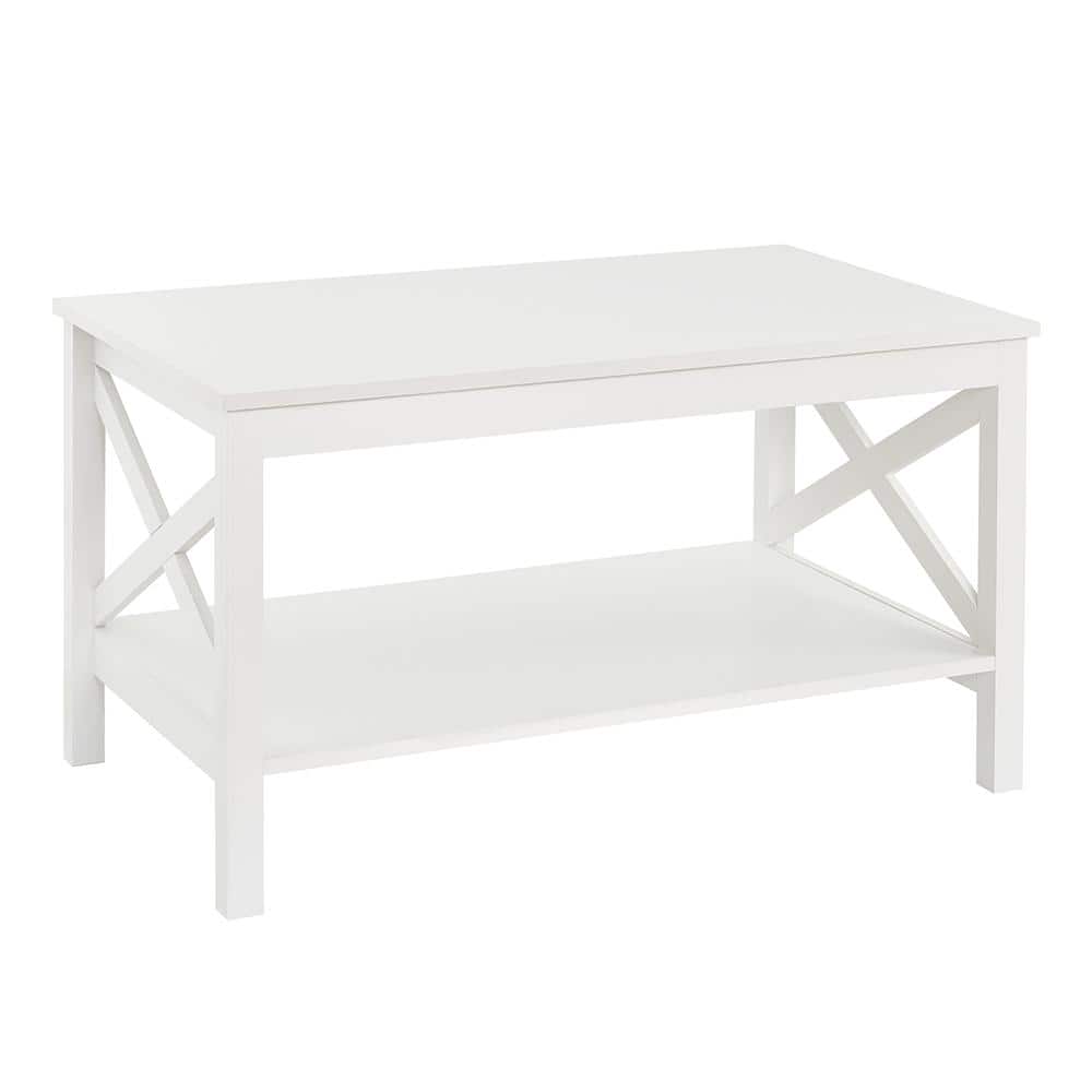 X-Frame 2-Tier 19.6 in. H x 35.4 in. W x 21.7 in. D Laminated Wood Coffee Table Shelving Unit in White - Hercitys