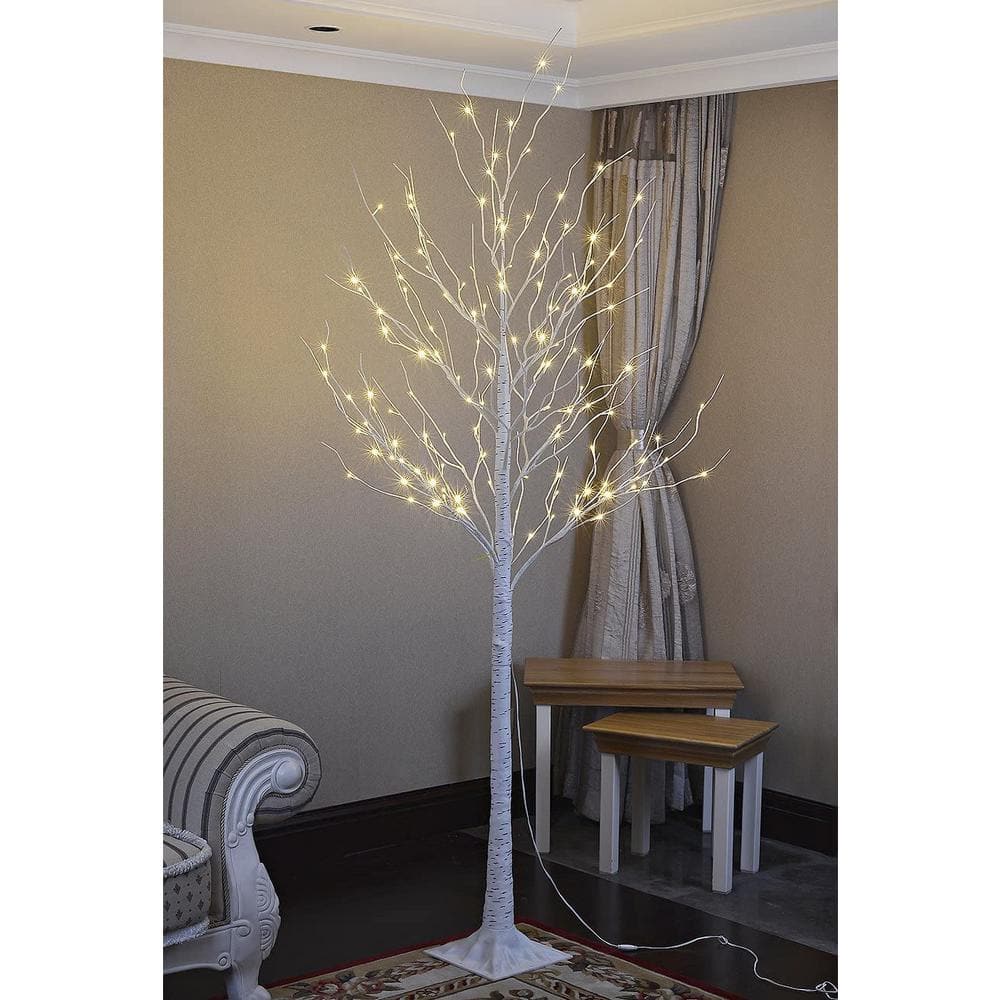 8 ft. Warm White Pre-Lit 132 LED Birch Tree Artificial Christmas Tree for Home, Festival, Party, Indoor and Outdoor Use - Hercitys