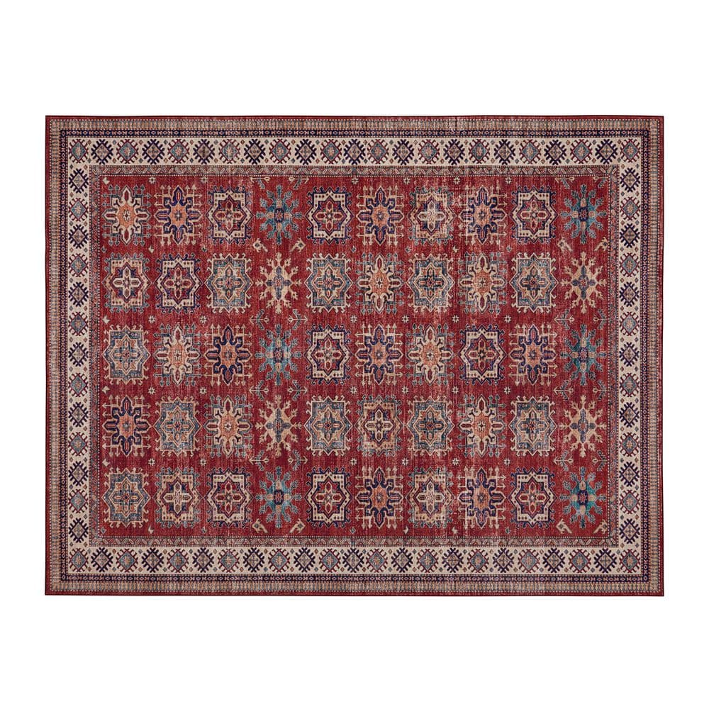 Minot Printed Chenille Red 5 ft. x 7 ft. Polyester Area Rug - Hercitys