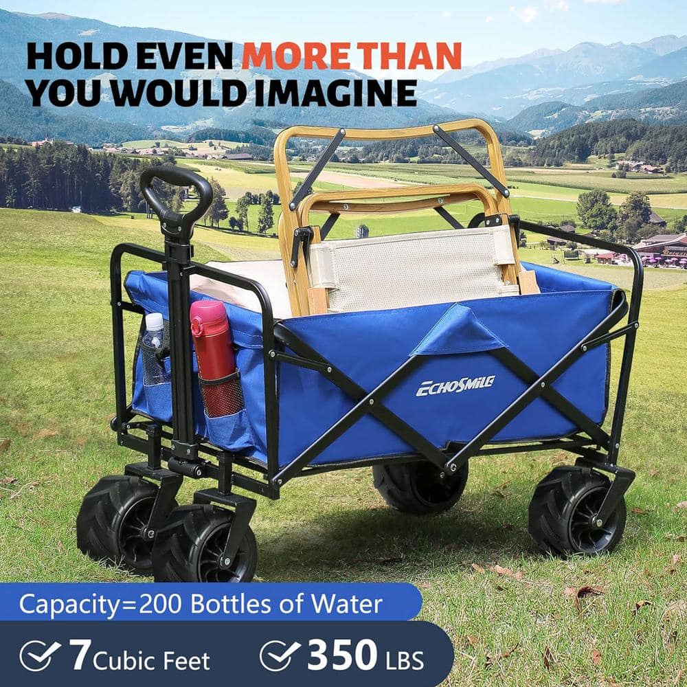 7 cu. ft. Outdoor Metal Blue Collapsible Camper Garden Cart with Non-Slip Wheels and Adjustable Handle - Hercitys