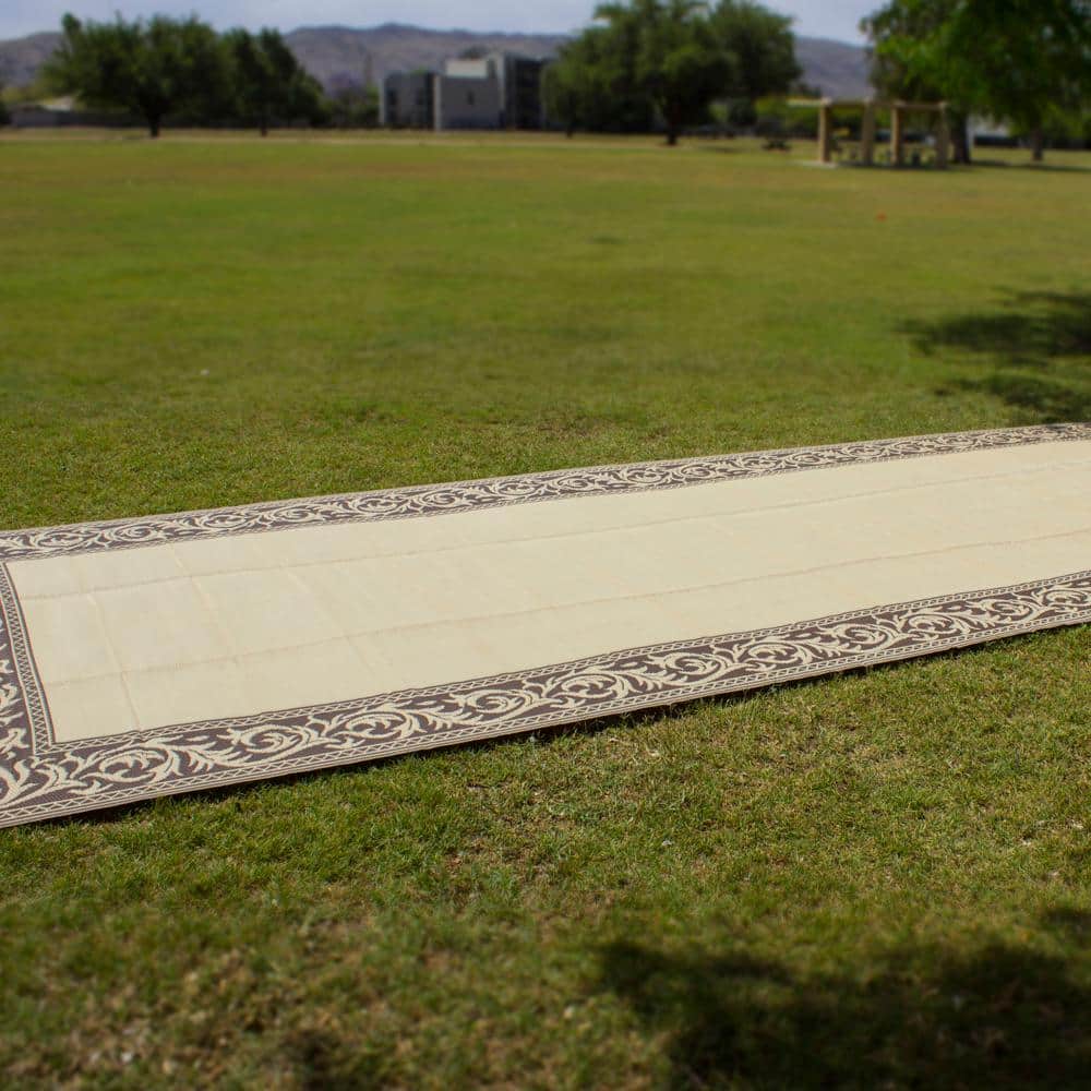 8 ft. x 20 ft. Classical Brown/Beige Reversible Outdoor Camping Patio RV Mat - Hercitys