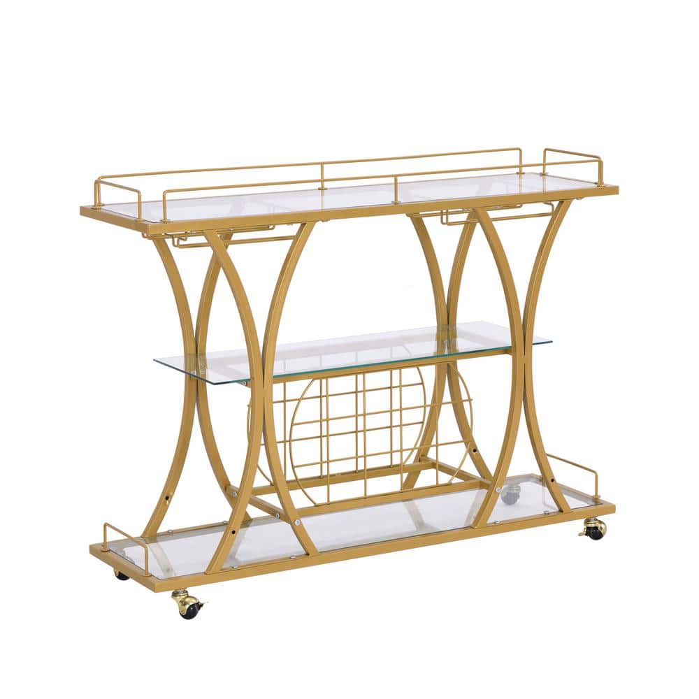 Golden Glass 44 in. Kitchen Island with Wine Rack - Hercitys