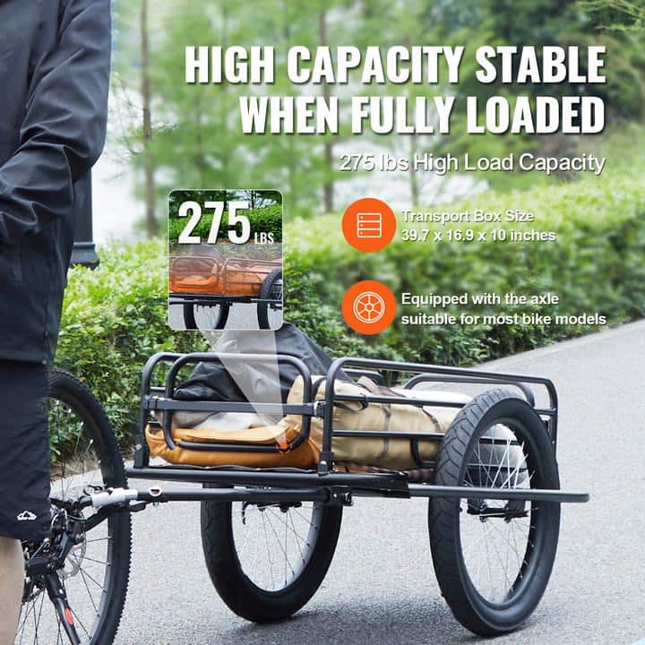 Bike Cargo Trailer, 3.94 cu. ft. Capacity,Heavy-Duty Bicycle Wagon Cart. Metal, Foldable for Compact Storage - Hercitys