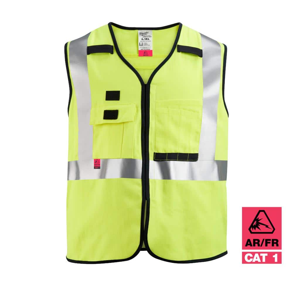 Arc-Rated/Flame-Resistant 4X-Large/5X-Large Yellow Woven Class 2 High Visibility Safety Vest with 10-Pockets - Hercitys