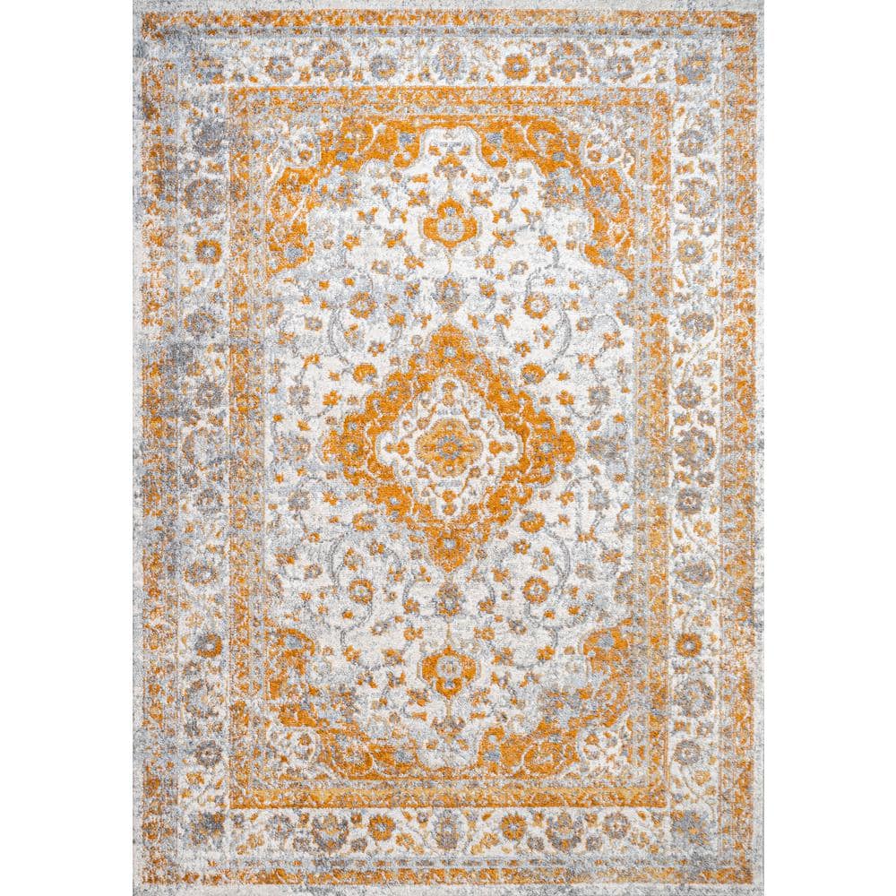 Indhira Ornate Orange/Cream 9 ft. x 12 ft. Medallion Persian Area Rug - Hercitys