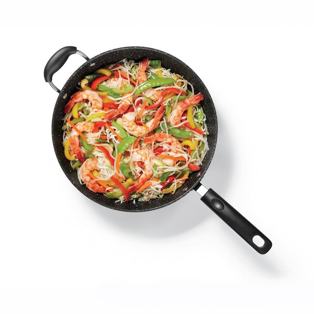 Medium 12.5 in. Black Aluminum Non-Stick Electric Coil / Electric Smooth Top / Gas / Induction Wok with Helping Handle - Hercitys