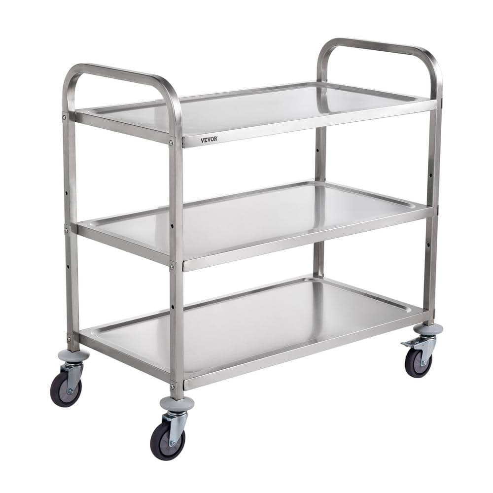 Utility Cart, Kitchen Cart 37.5 in. x 19.7 in. x 37.7 in. Rolling Cart 3-Tiers Steel Cart with Brake Wheels/ Sliver - Hercitys