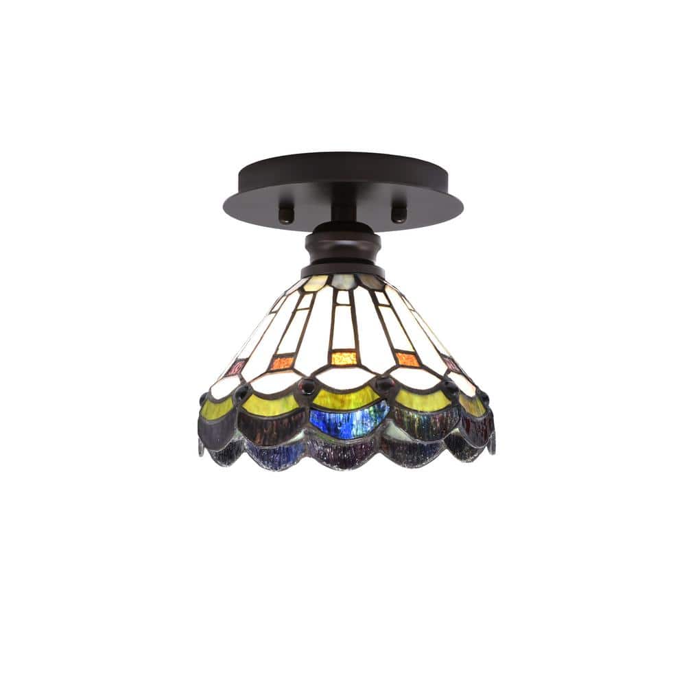 Albany 1-Light 7 in. Espresso Semi-Flush with Cyprus Art Glass Shade - Hercitys